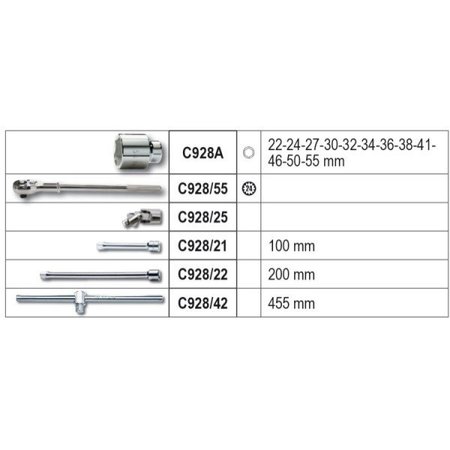 Beta 17 Piece Socket Set - 12  3/4" Drive 6 pt  Sockets, 3 Socket Ext, 2  Adapters, Reversible Ratchet 009282017